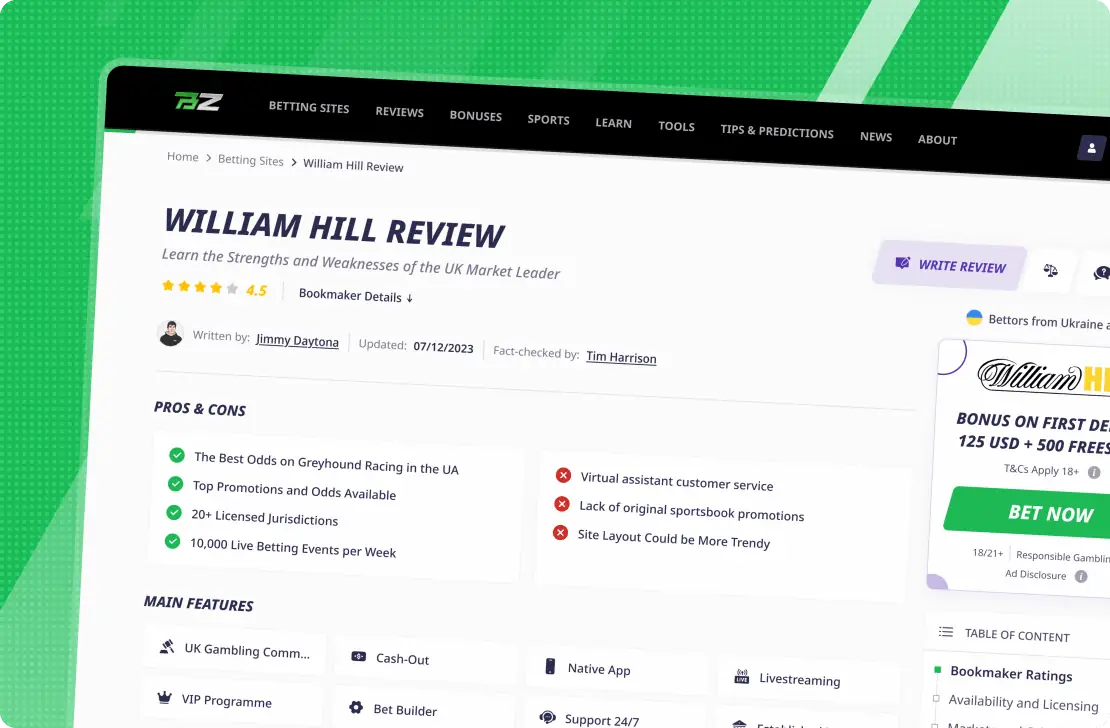 Visual representation for Betzillion review section