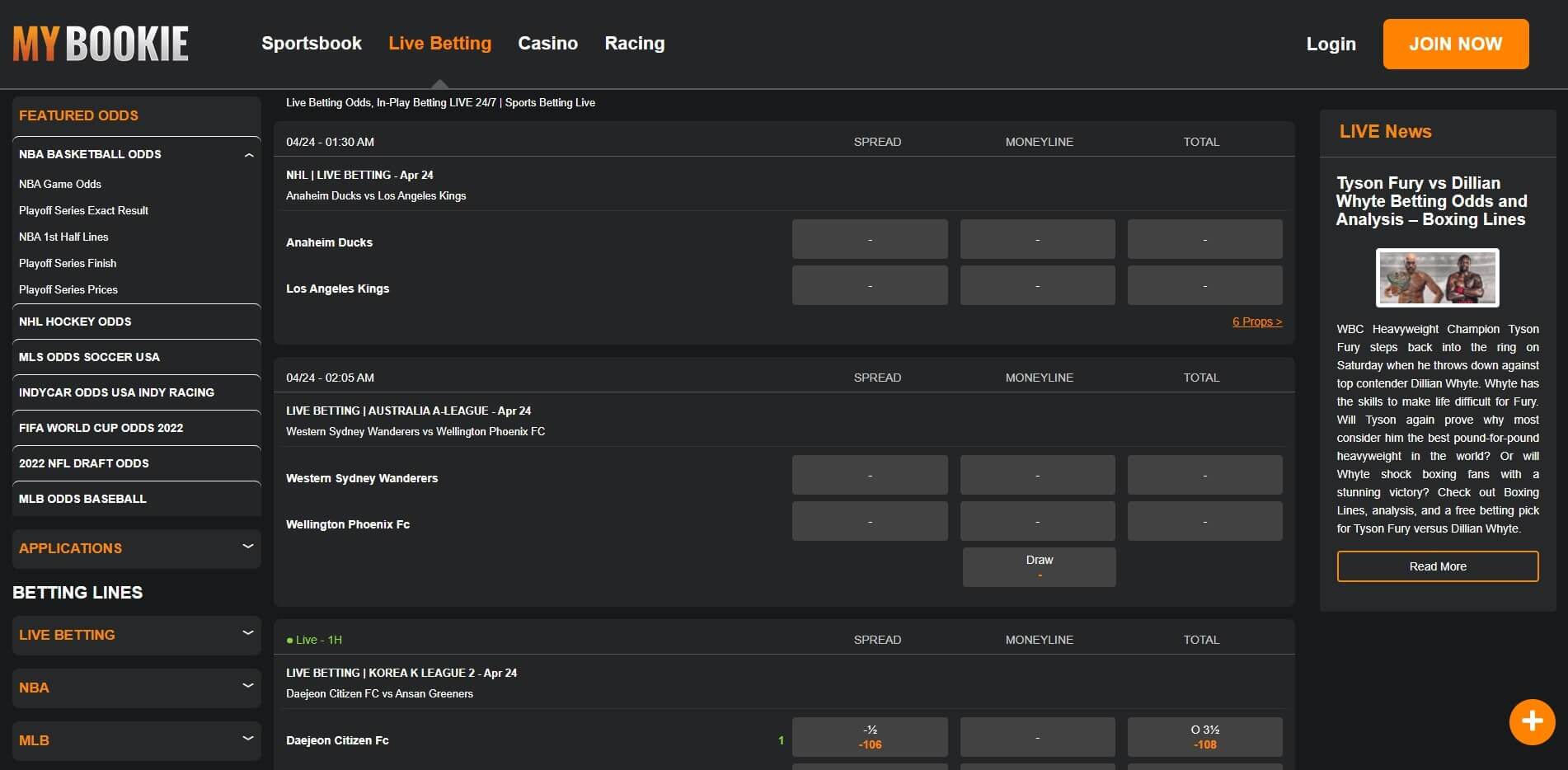 MyBookie Live Betting