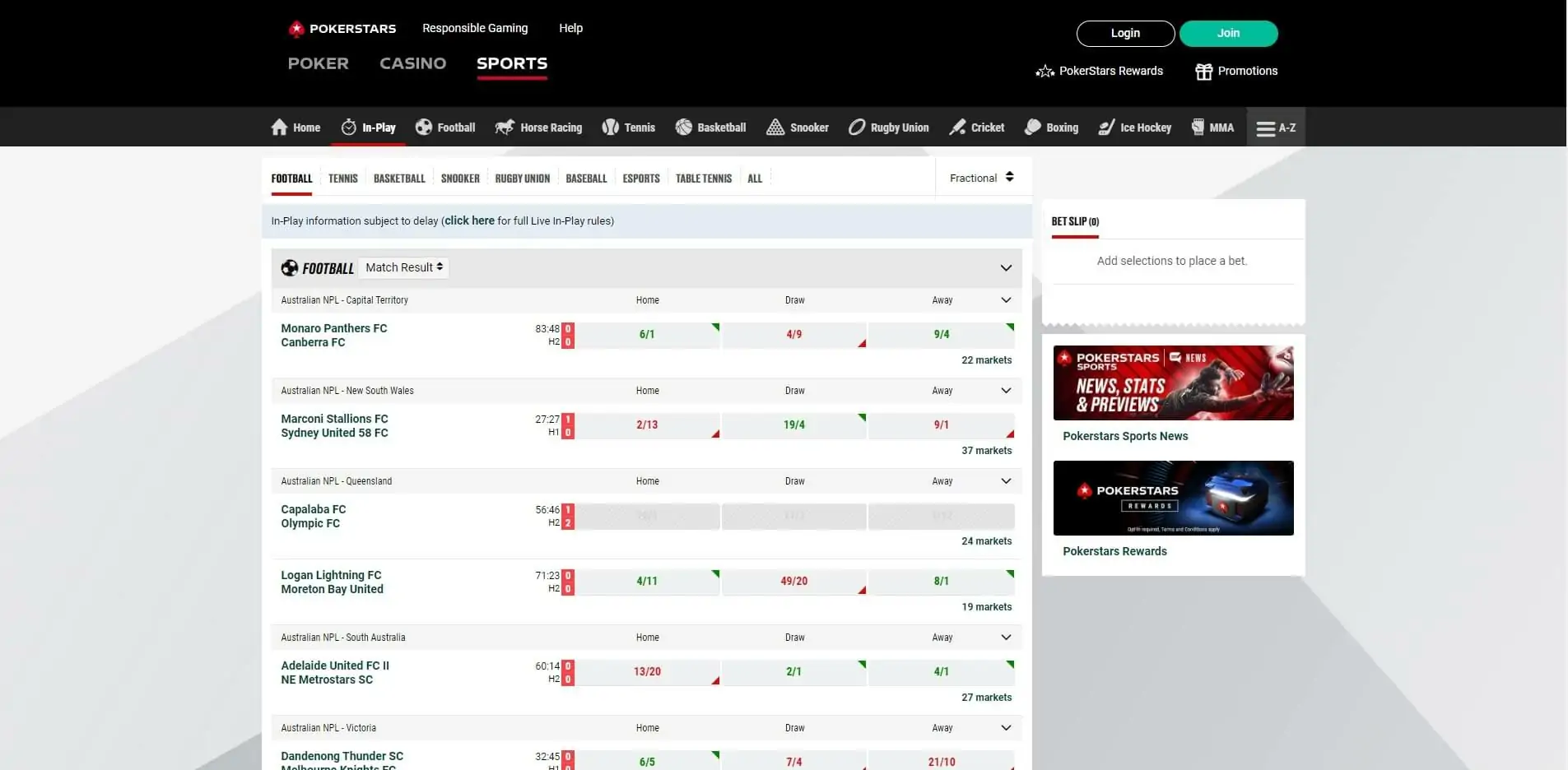 PokerStars Sports In-Play Betting