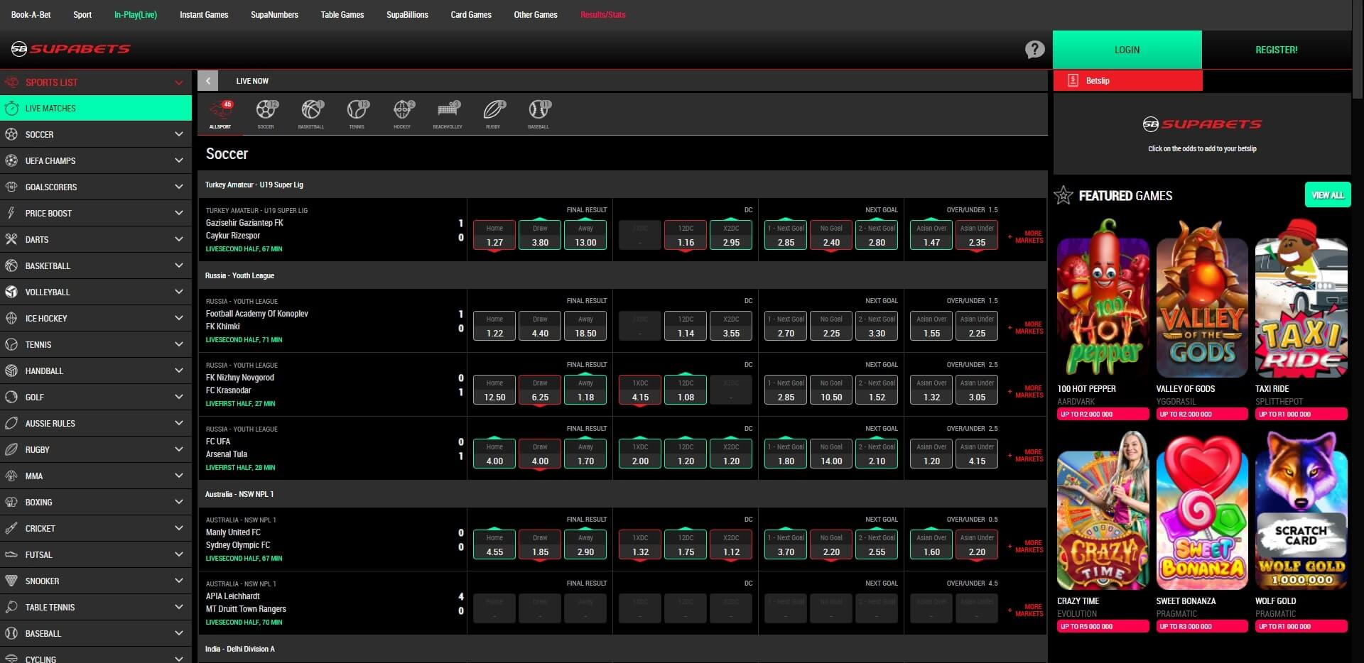 Supabets Live Betting