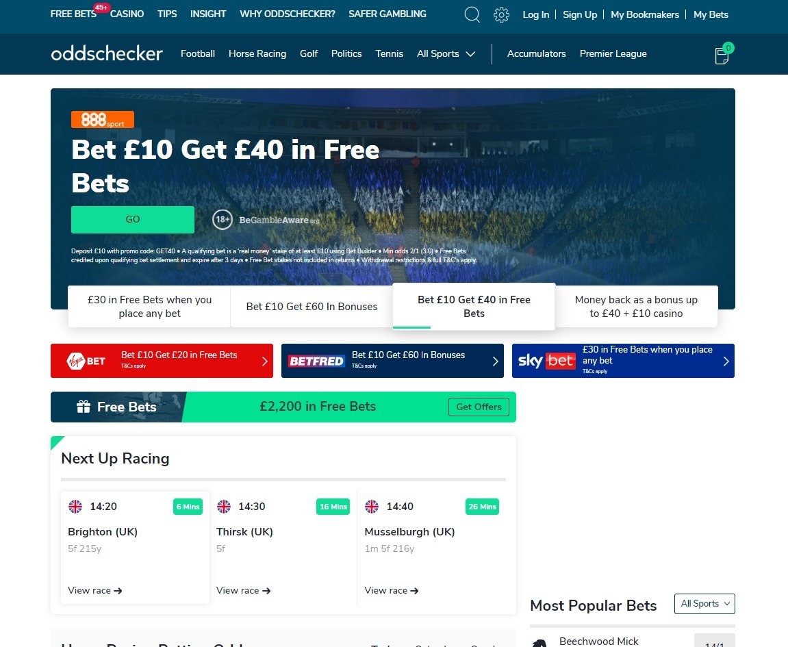 Oddschecker Website Homepage
