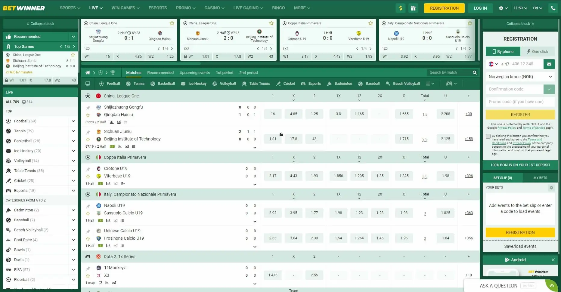 Betwinner Live Betting