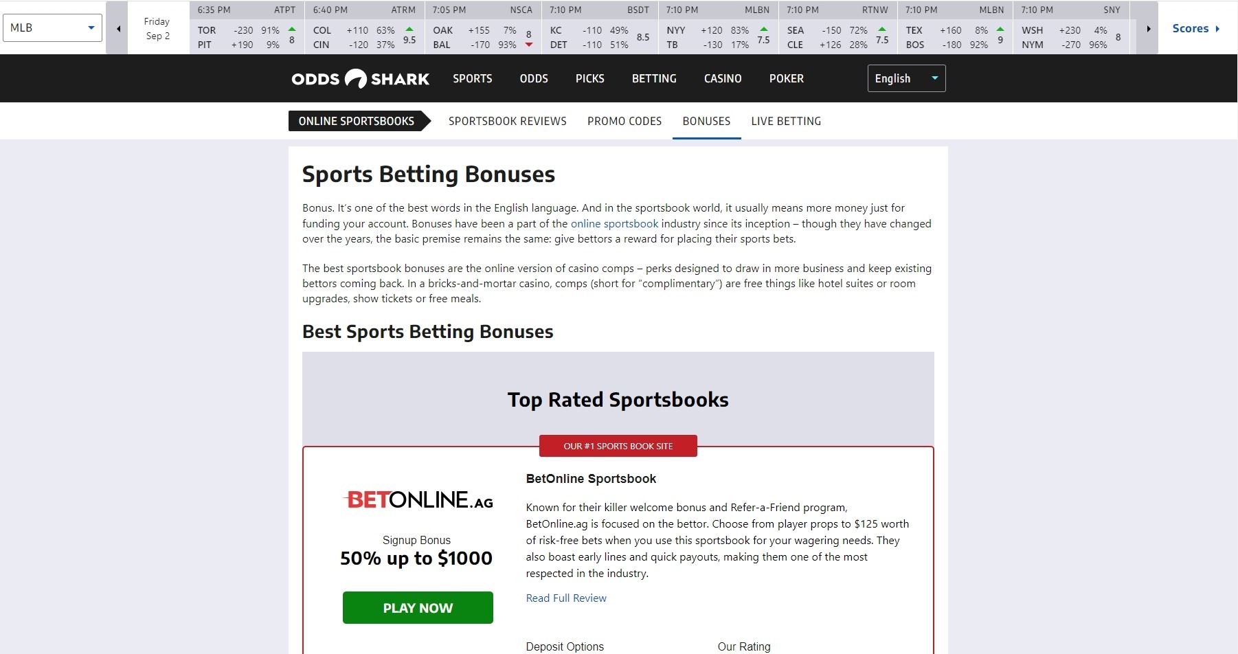 Bonuses on Oddsshark.com