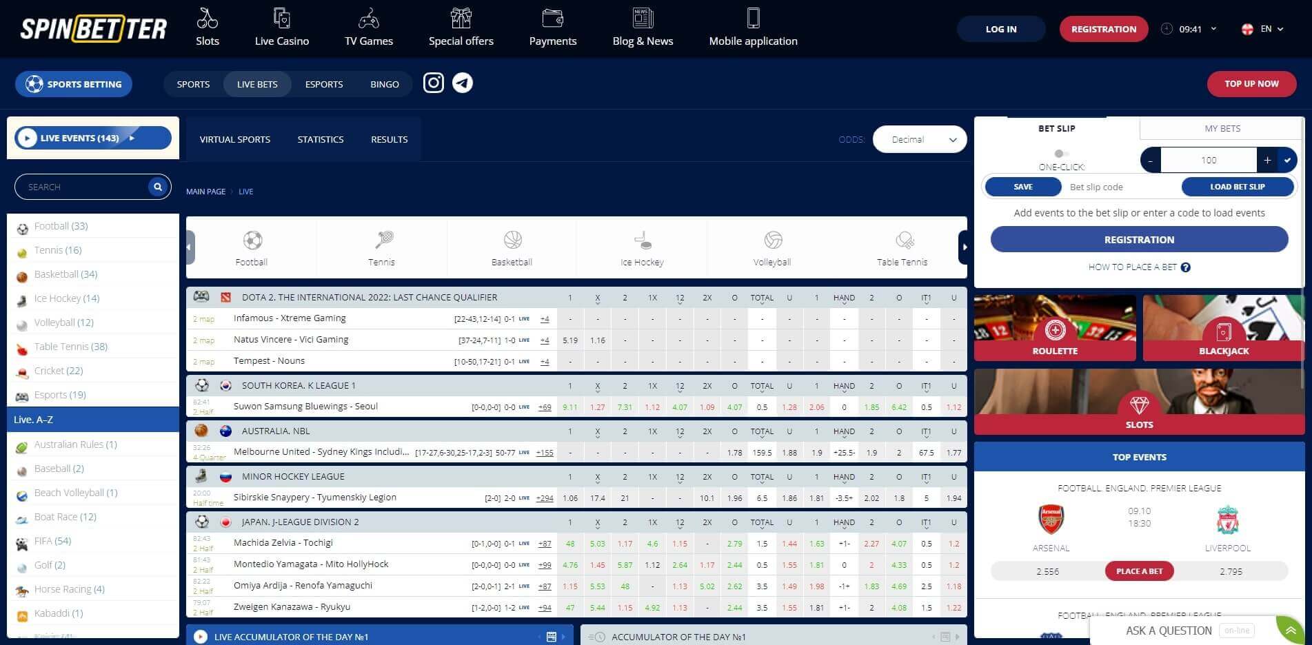 Spinbetter Live Betting