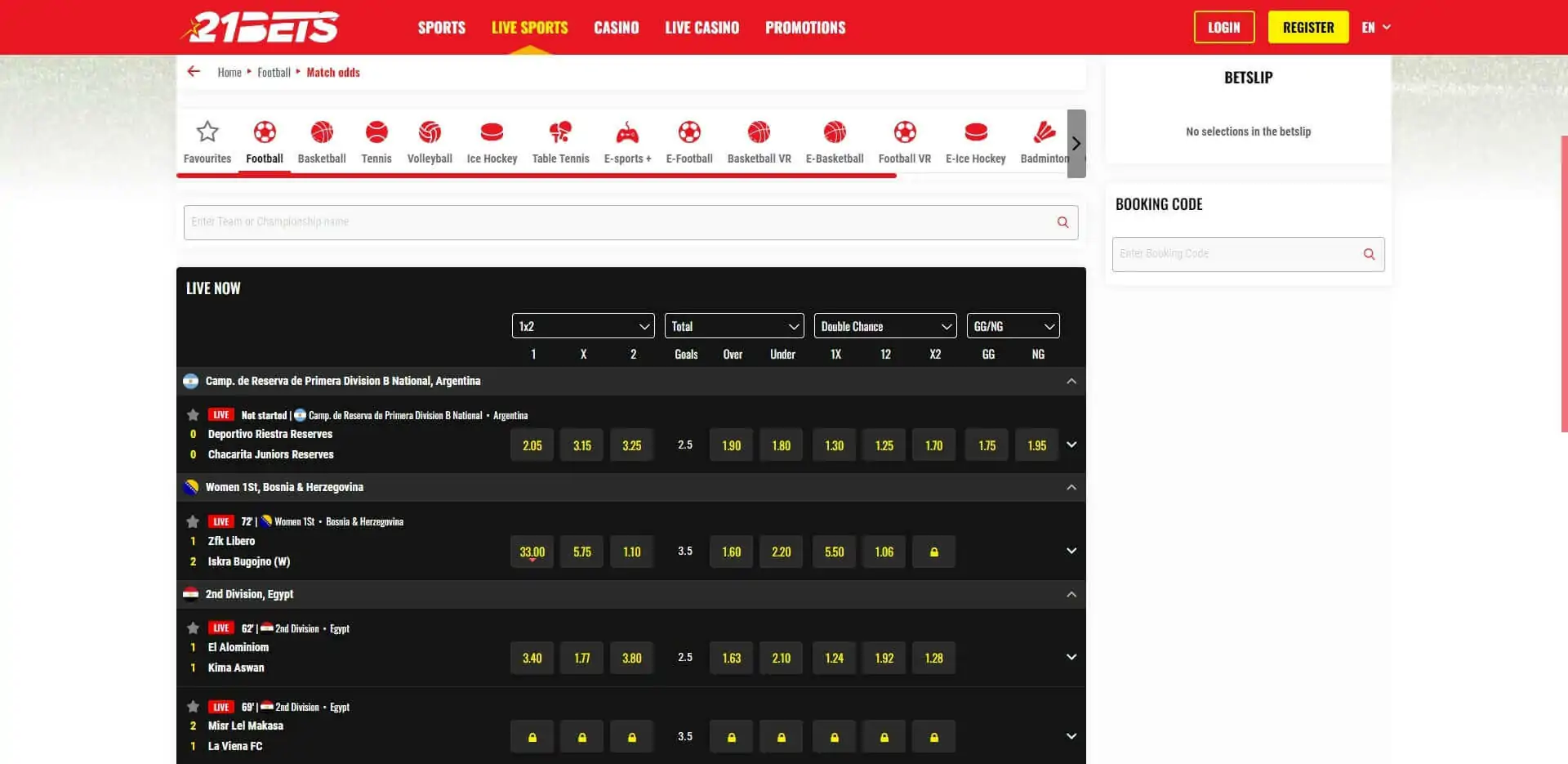 21Bets Live Betting