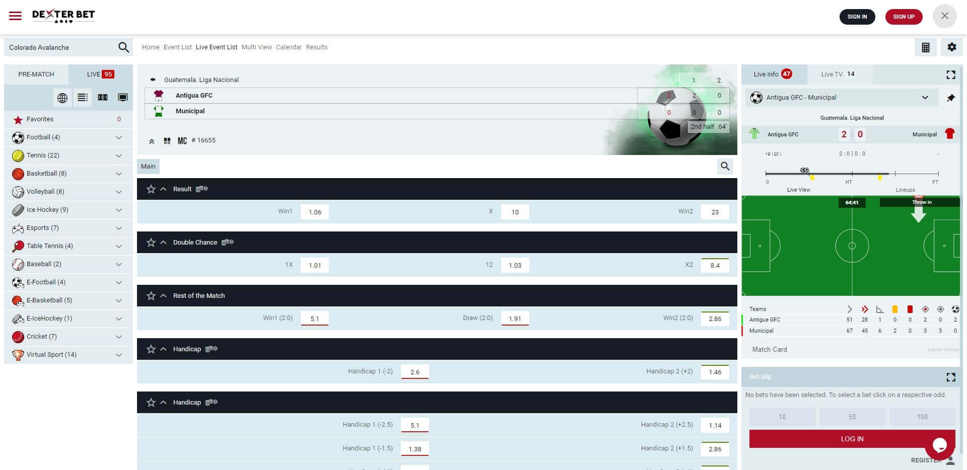 Dexterbet Live Betting