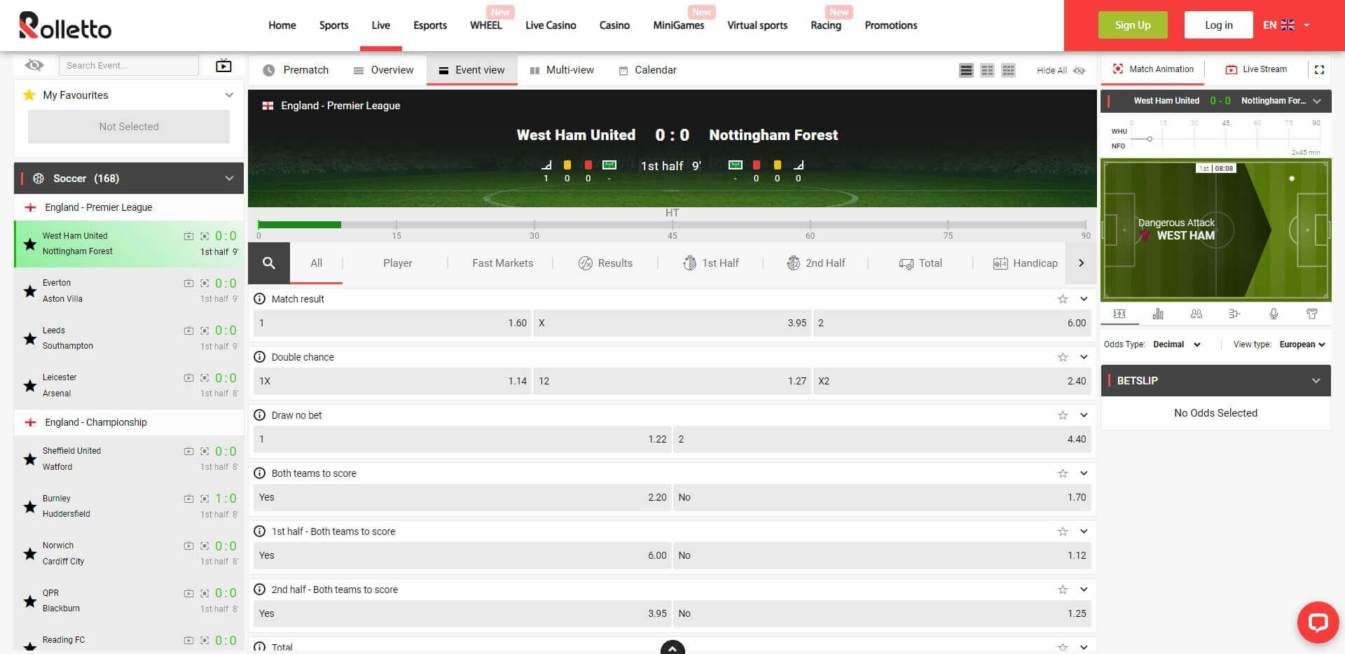 Rolletto Live Betting