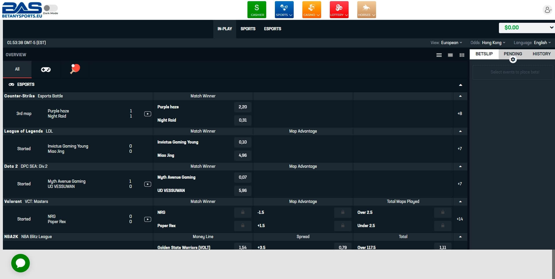 BetAnySports Live Betting