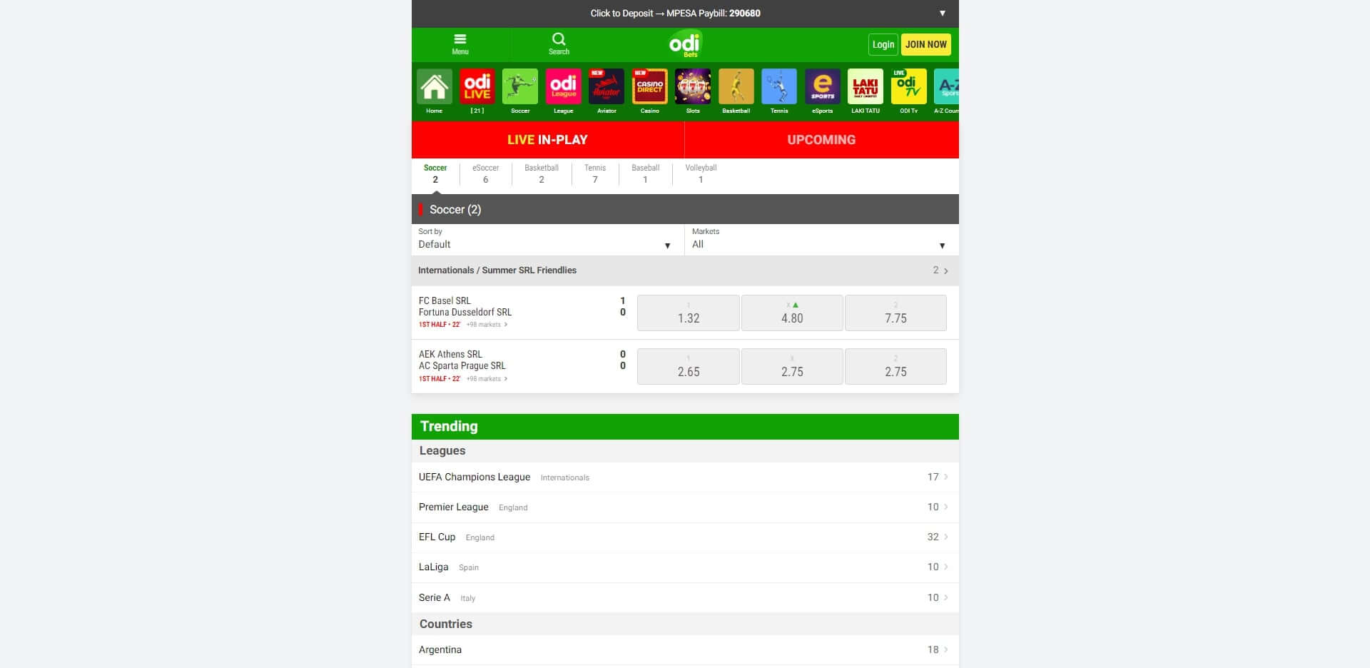 OdiBets Live Betting