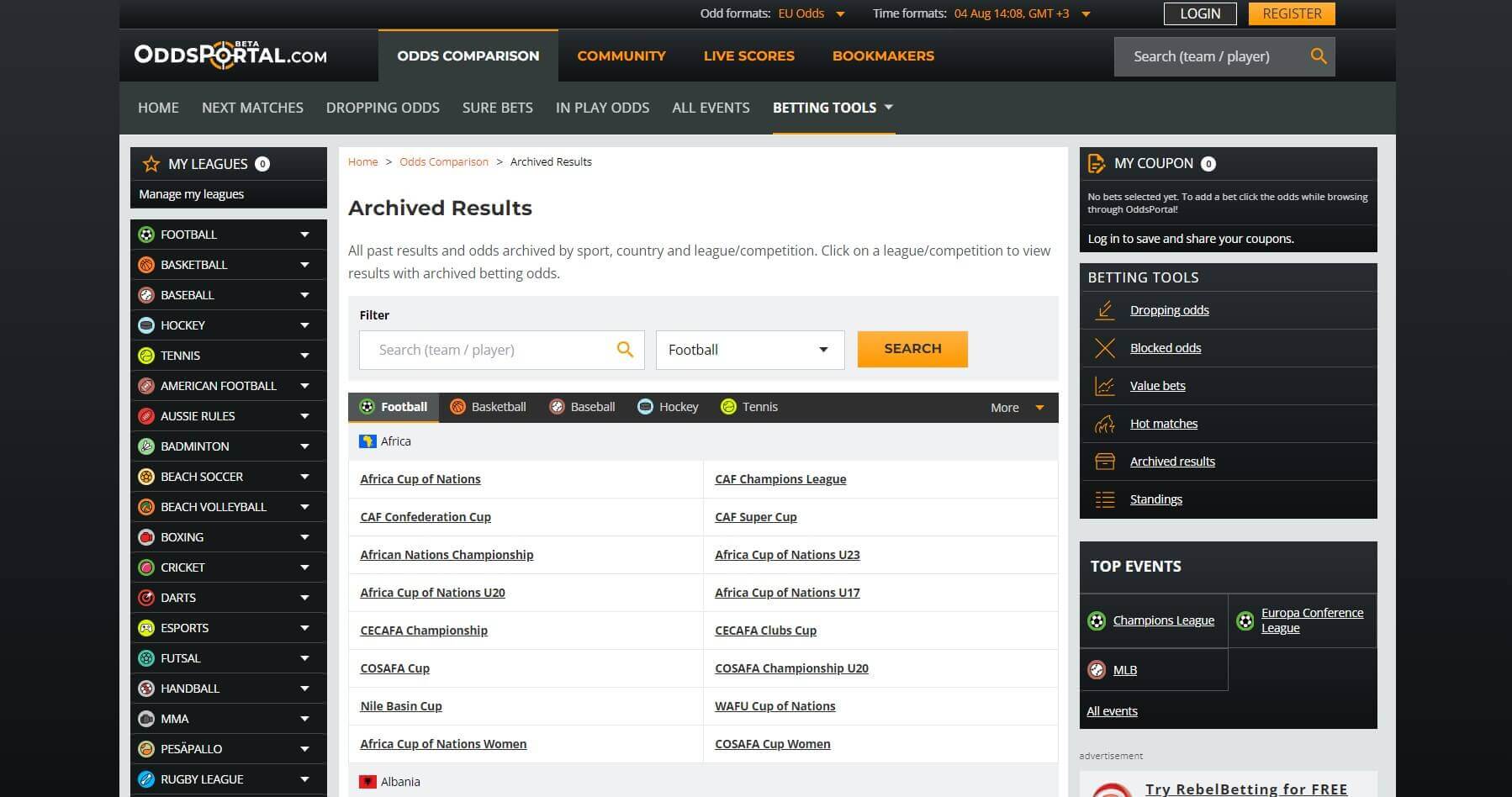 OddsPortal Archived Results