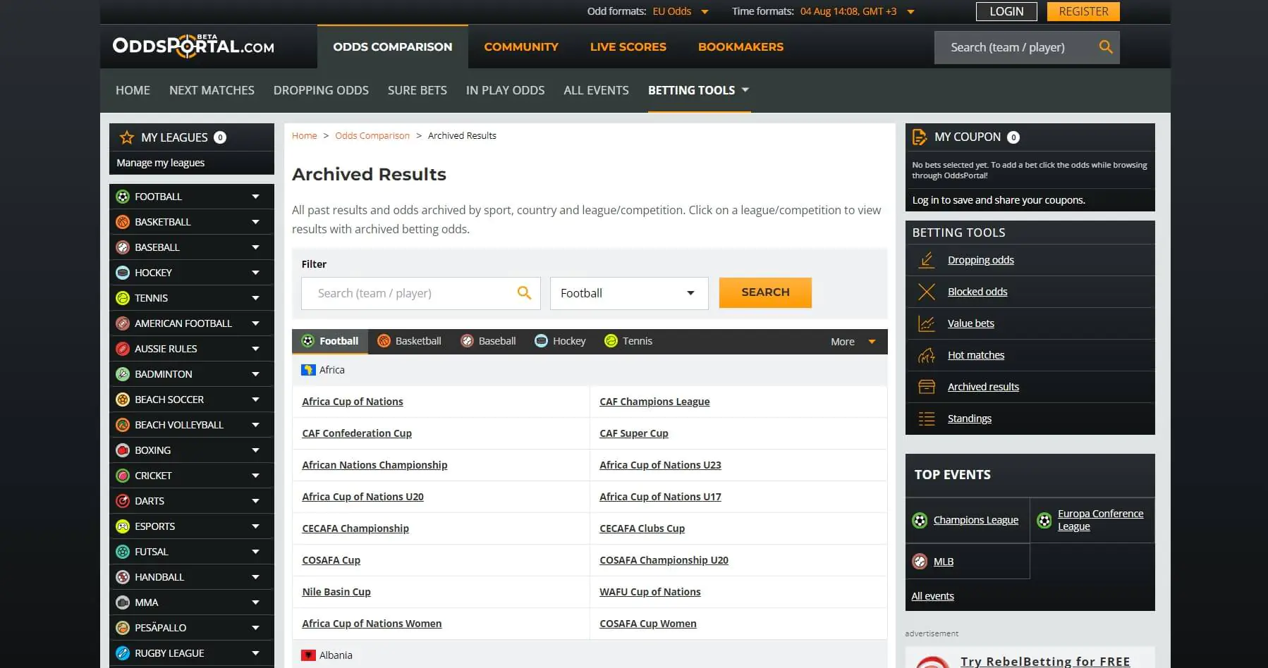 OddsPortal Archived Results