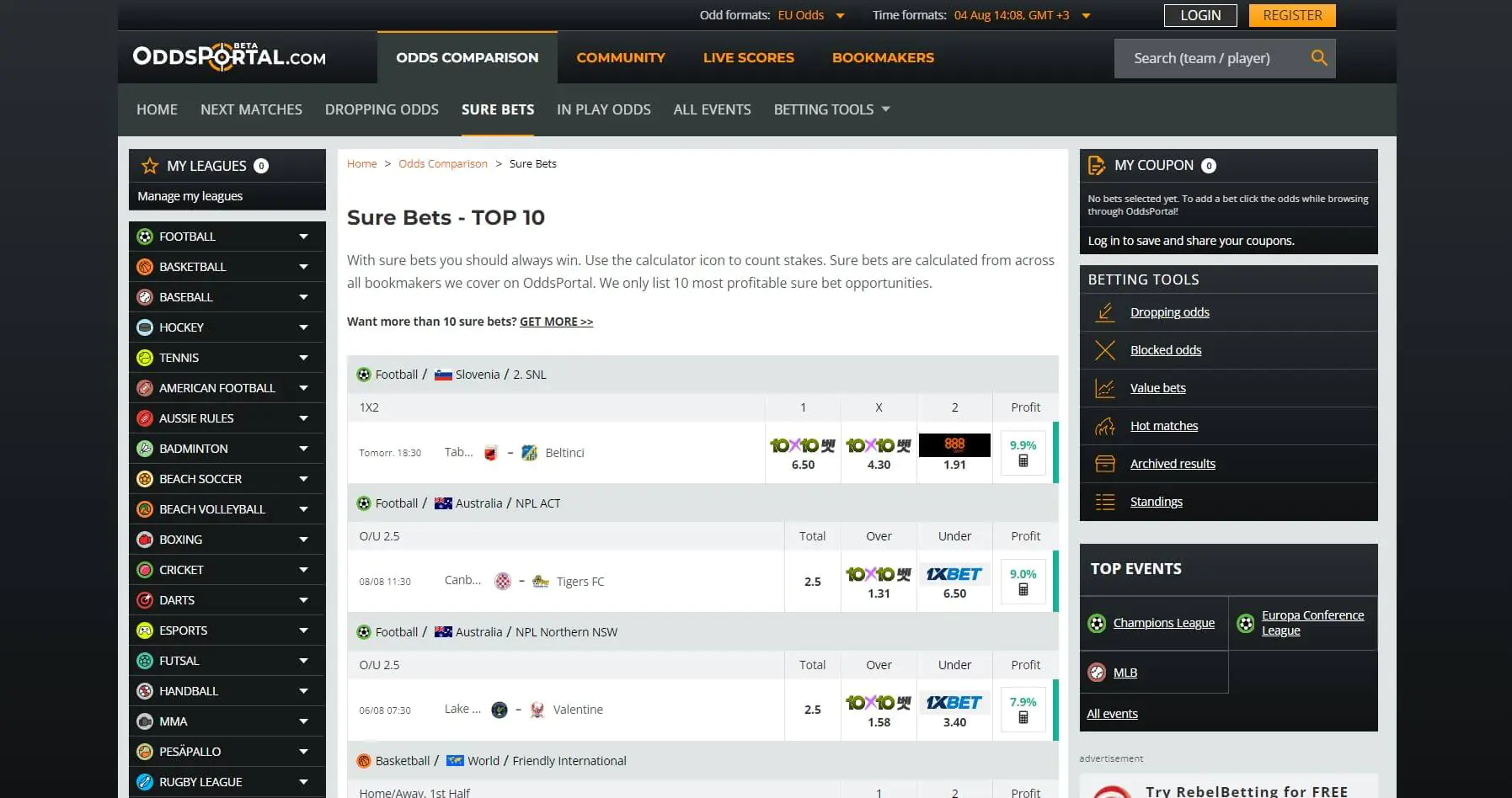 OddsPortal Sure Bets