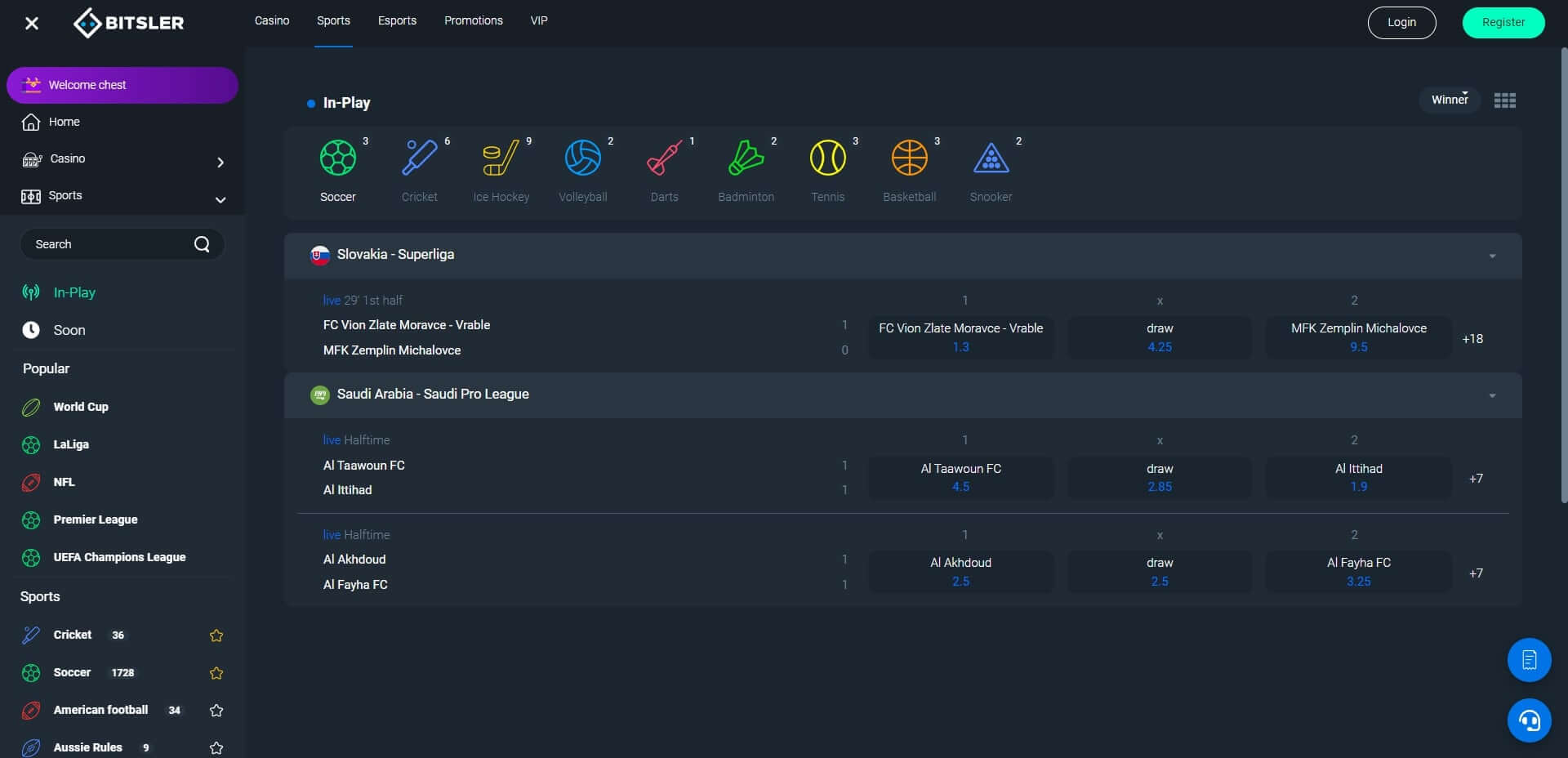 Bitsler Live Betting