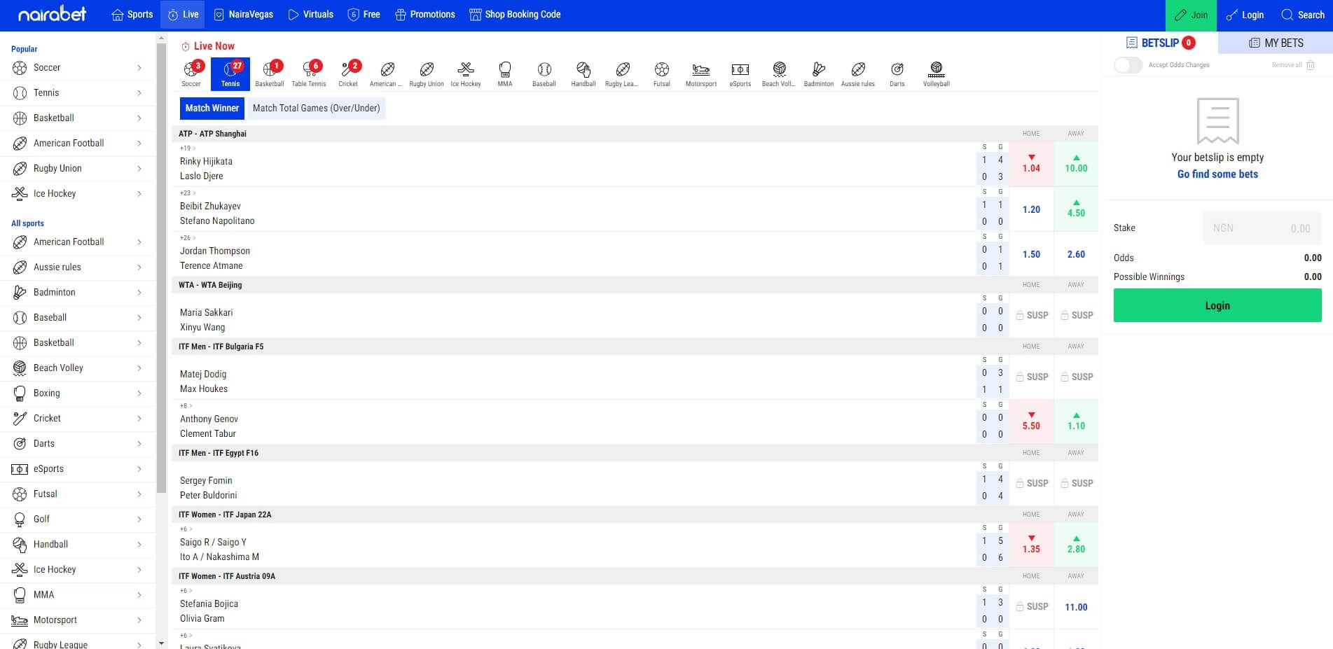NairaBET Live Betting