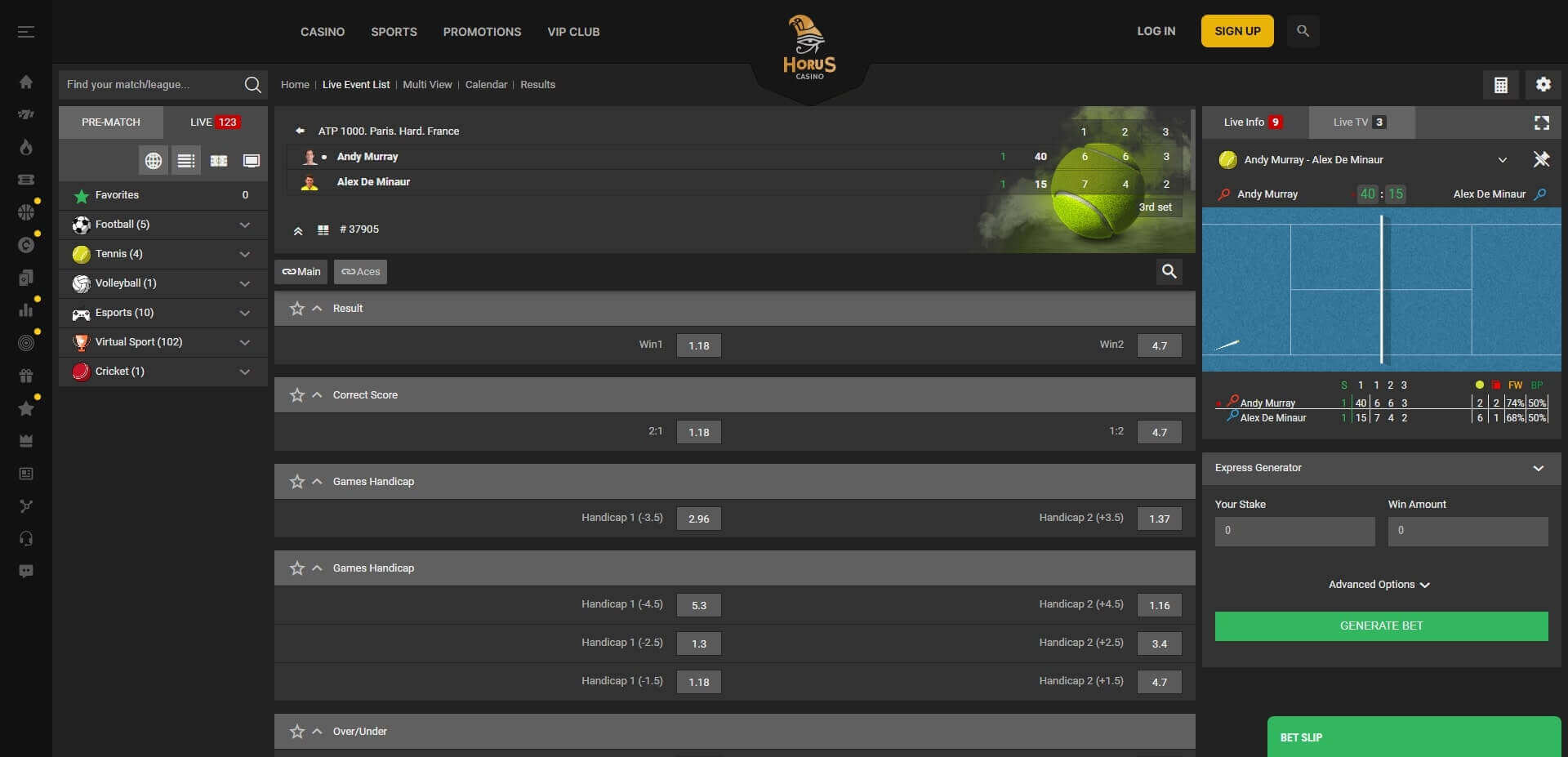 Horus Casino Live Betting