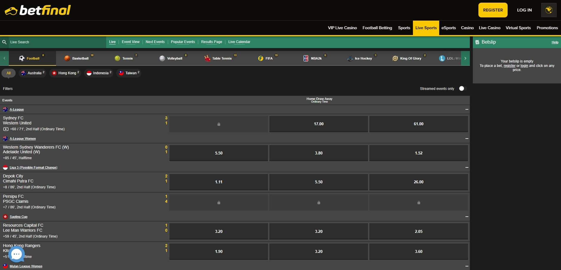 Betfinal Live Betting