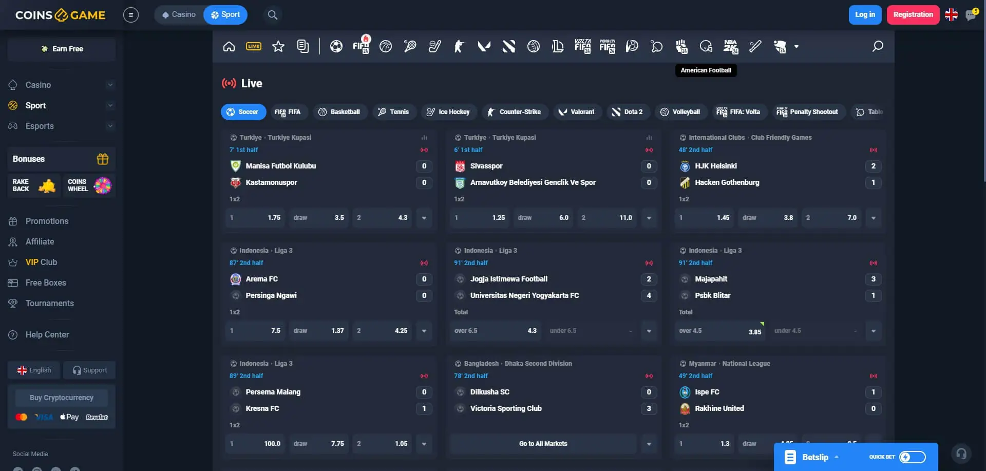 CoinsGame Live Betting