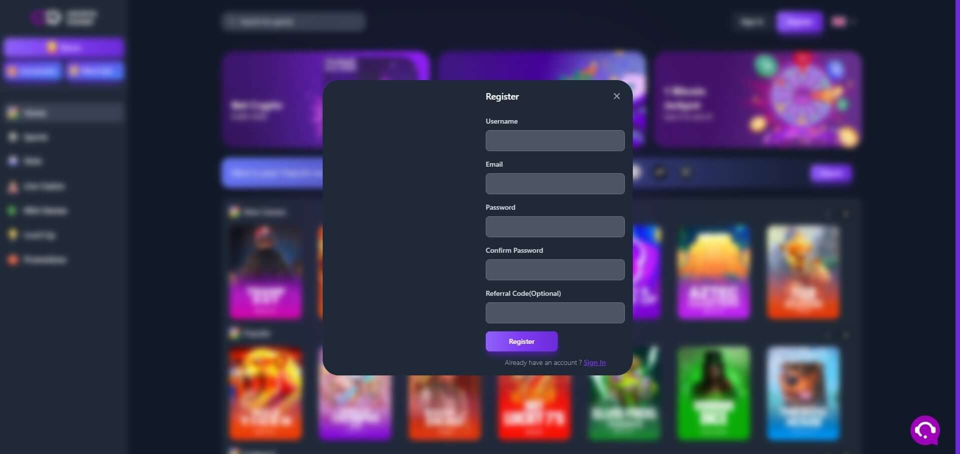 Crypto-Games.io Sign Up