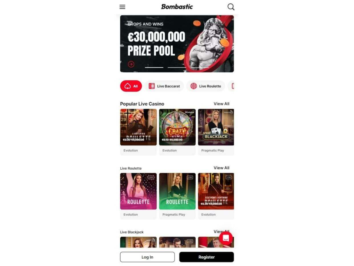 Mobile Live Casino Bombastic