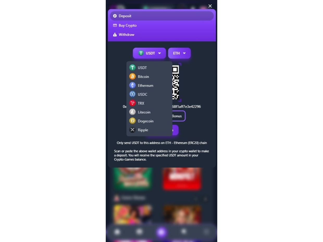 Crypto-Games.io Mobile Deposit