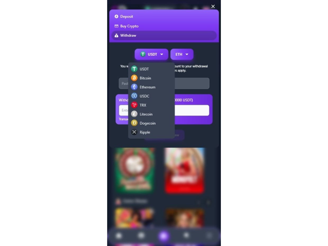 Crypto-Games.io Mobile Withdraw