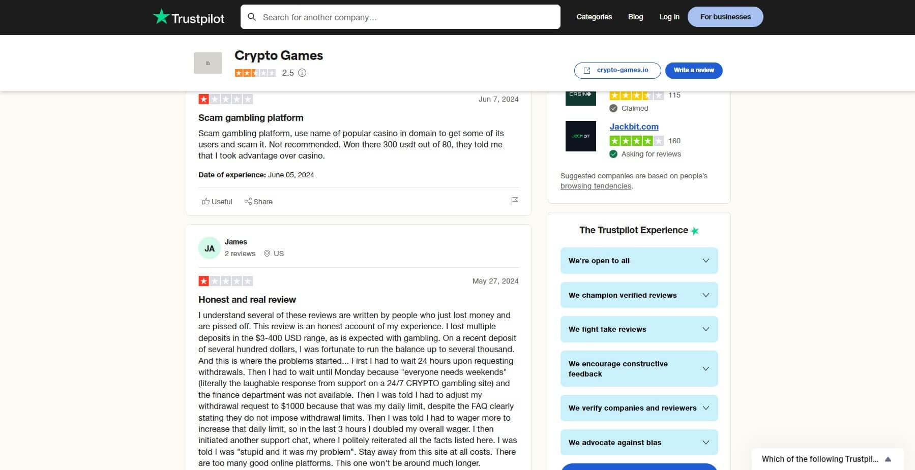 Crypto-Games.io Clients Reviews