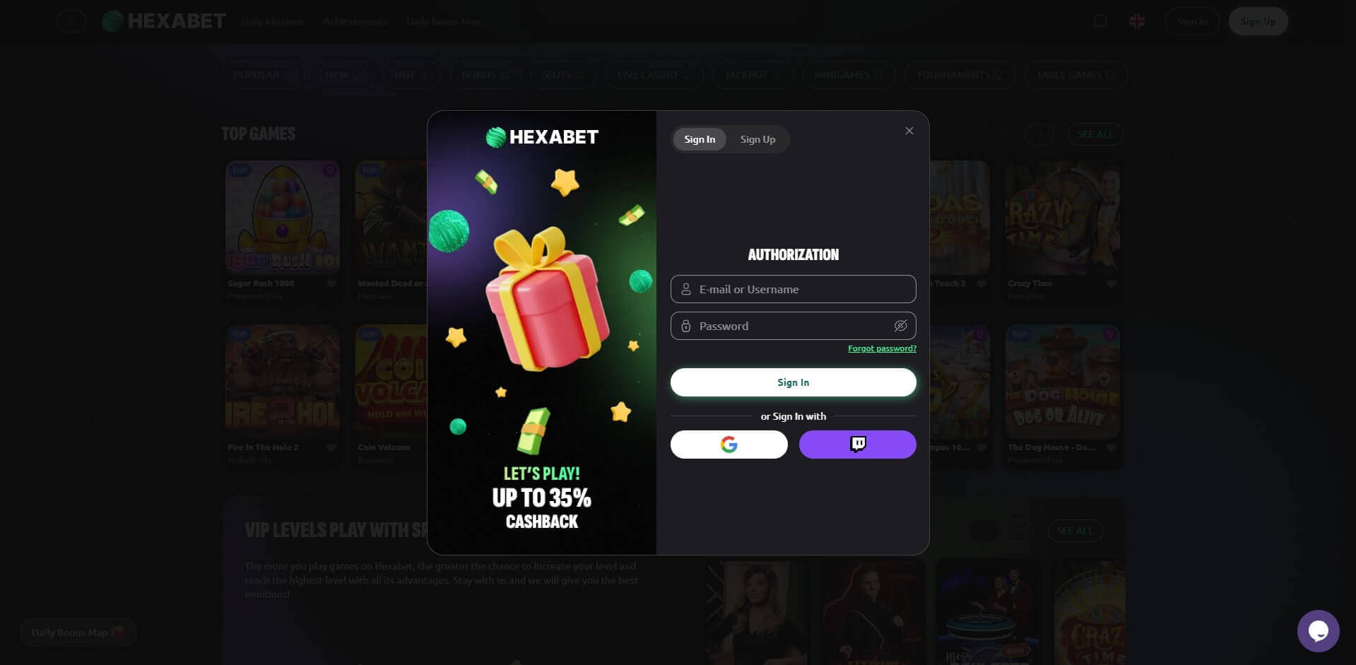 Hexabet Log In Process