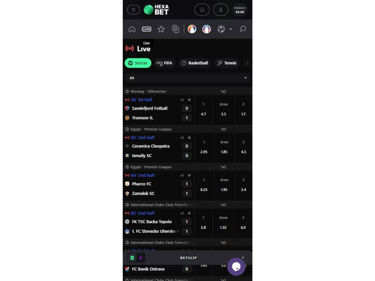 Mobile Live Betting Hexabet