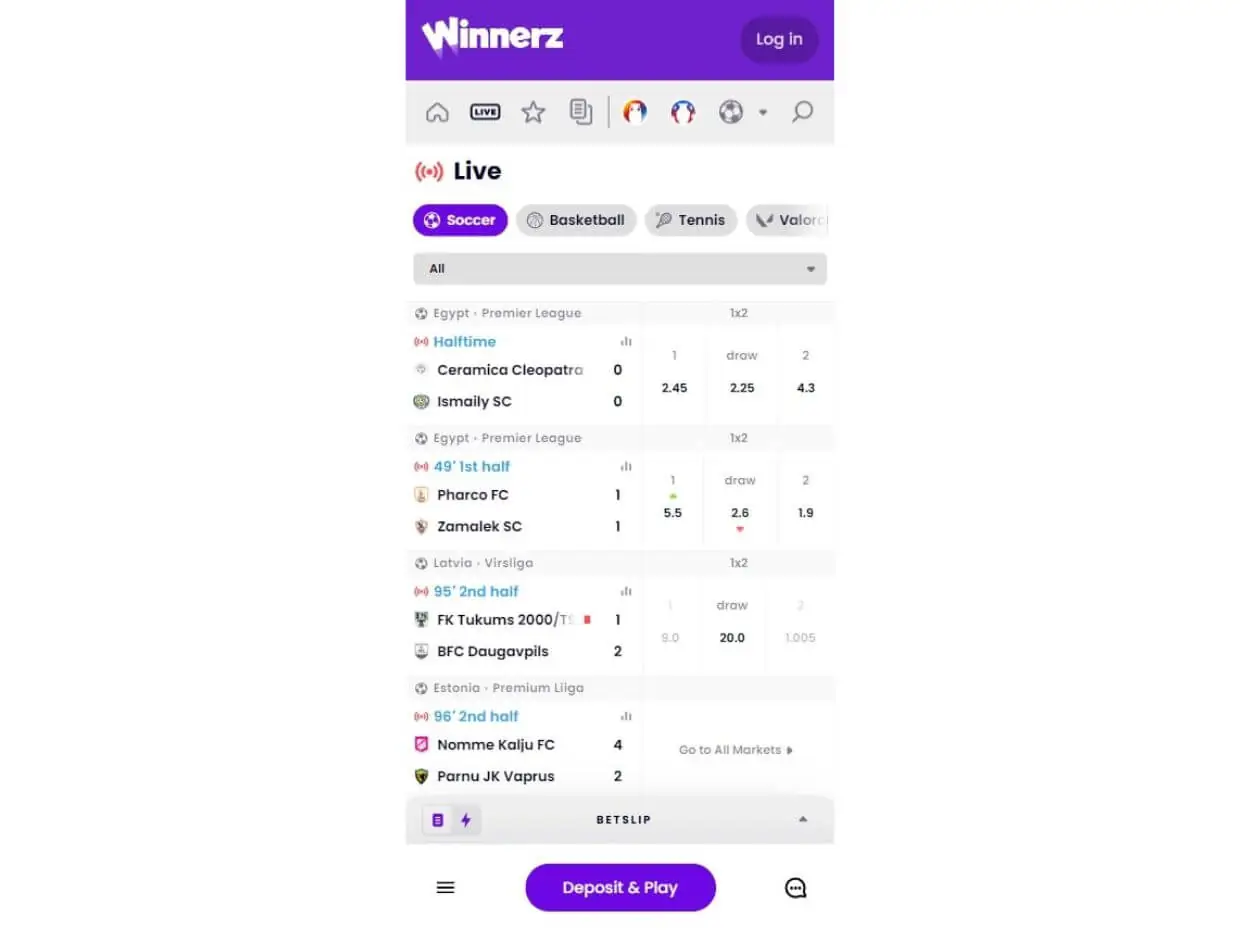 Live Betting Winnerz Mobile