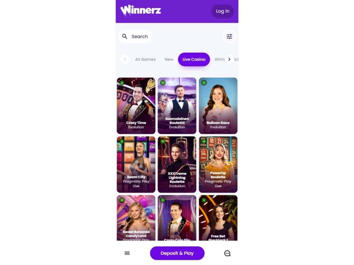 Live Casino Winnerz Mobile