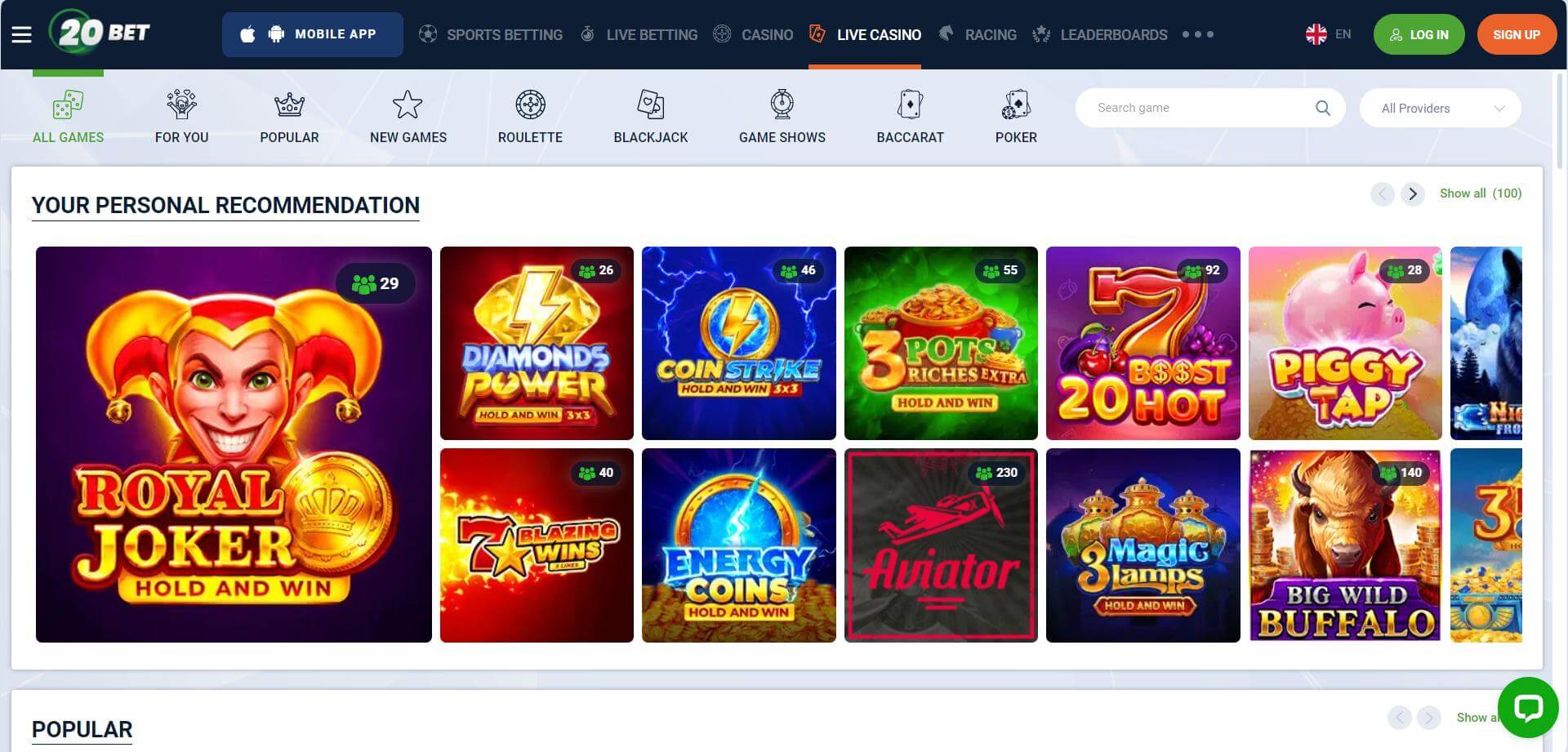 Casino Live 20Bet