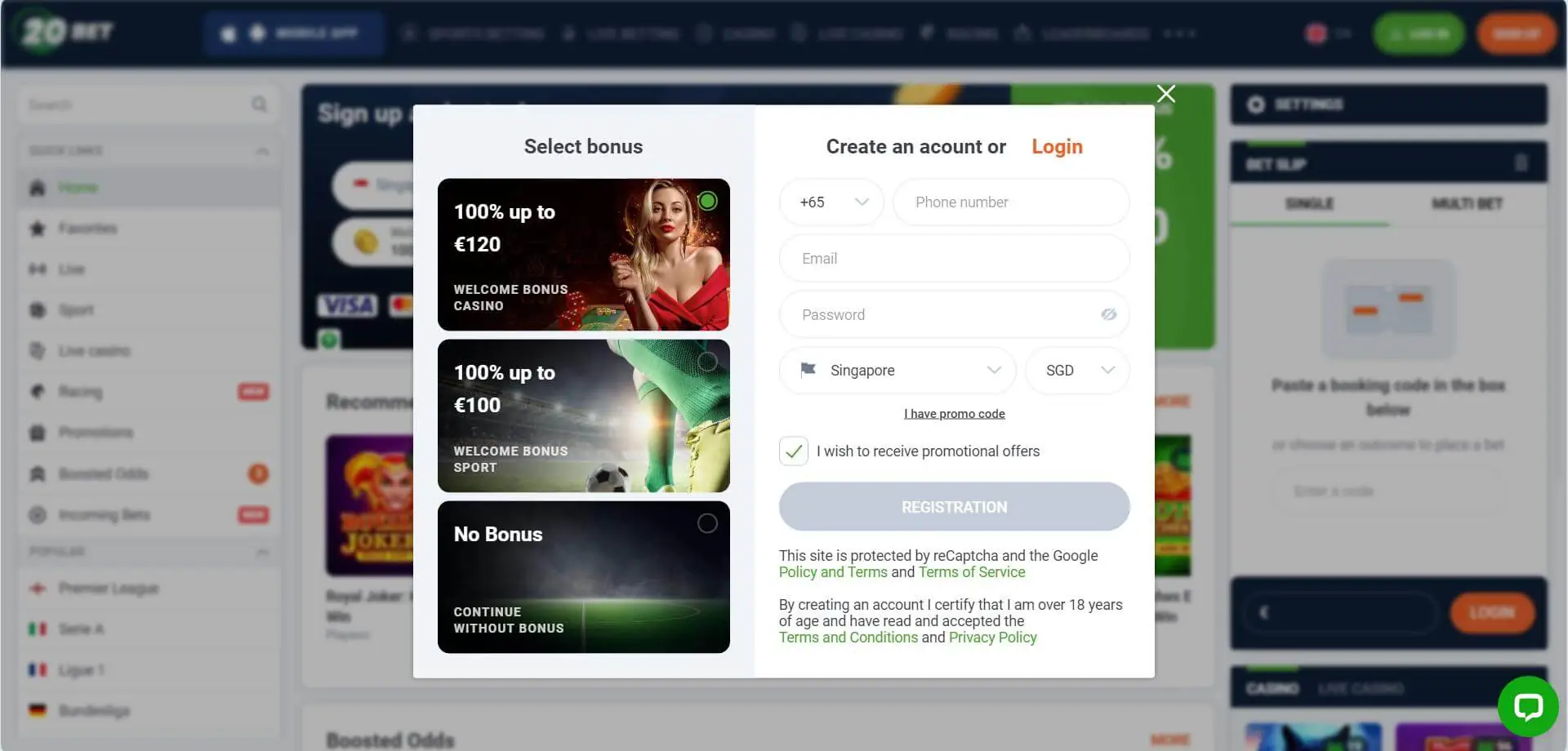 Sign Up 20Bet