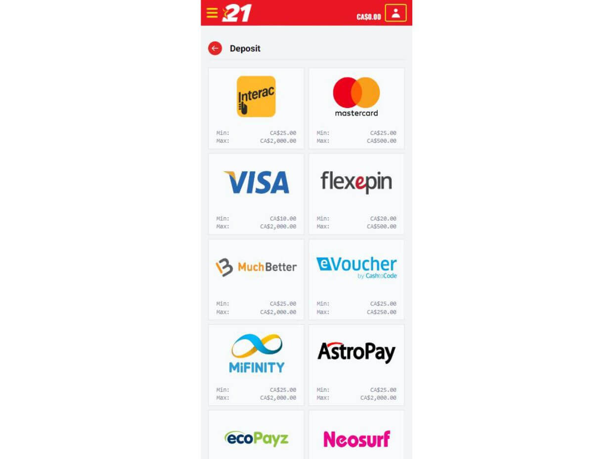 Mobile Deposit 21Bets