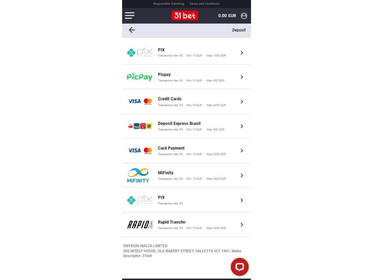 Mobile Deposit 31Bet