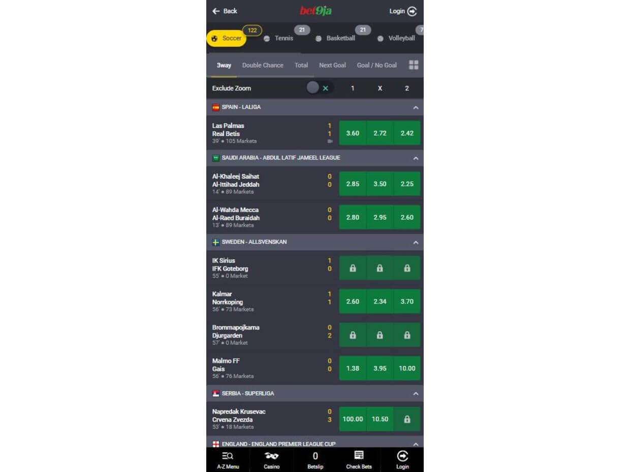 Mobile Live Betting Bet9ja