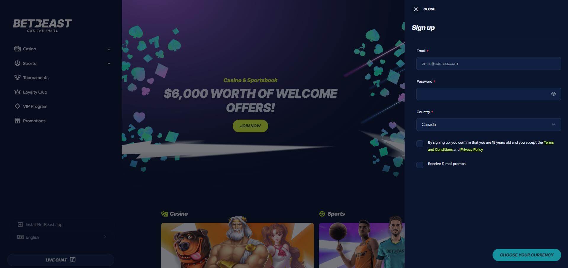 Sign Up BetBeast