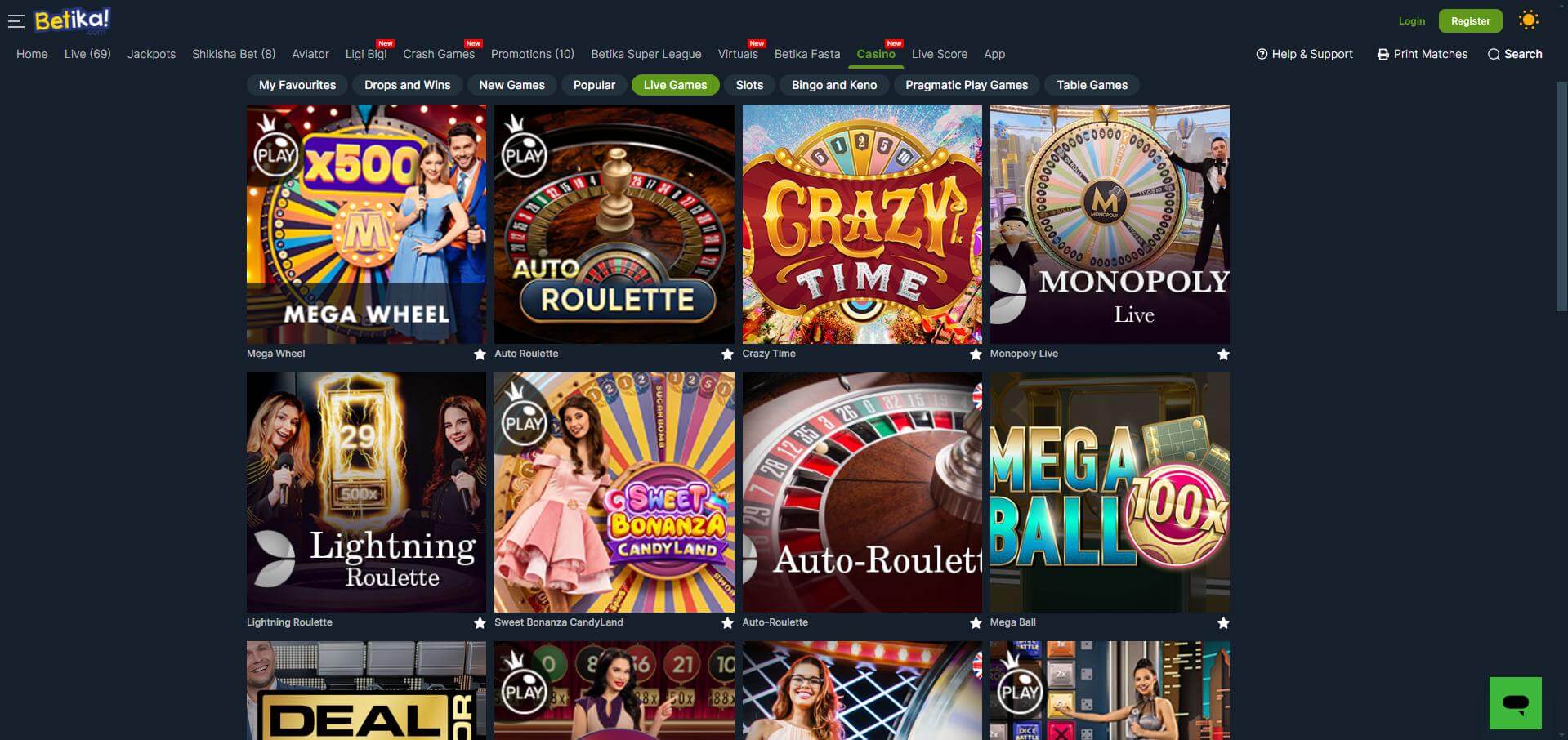 Betika Live Casino