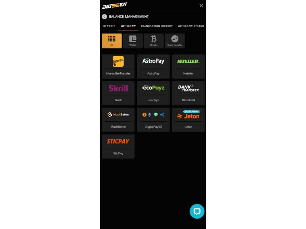 Mobile Withdraw Betssen