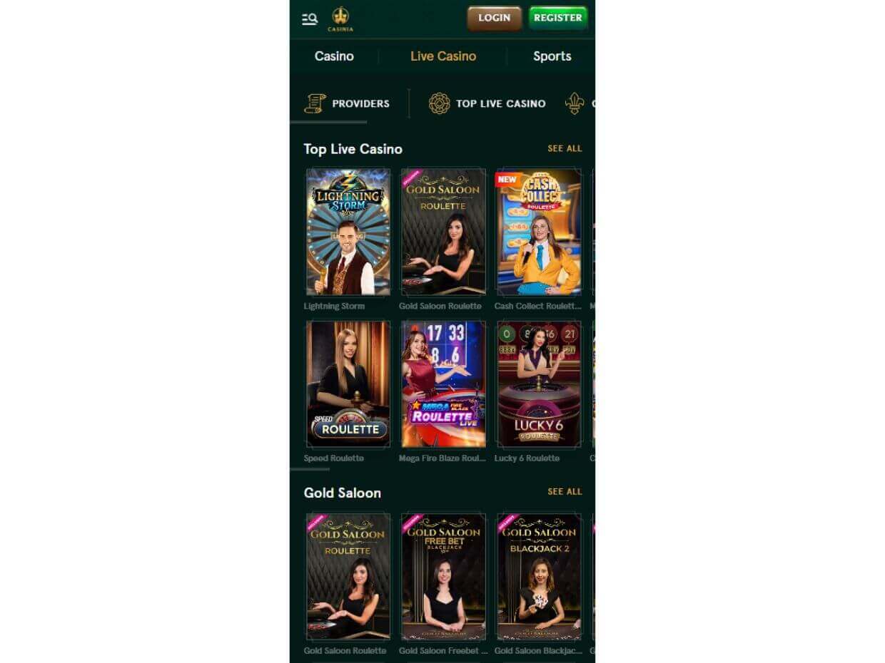 Casinia Mobile Live Casino