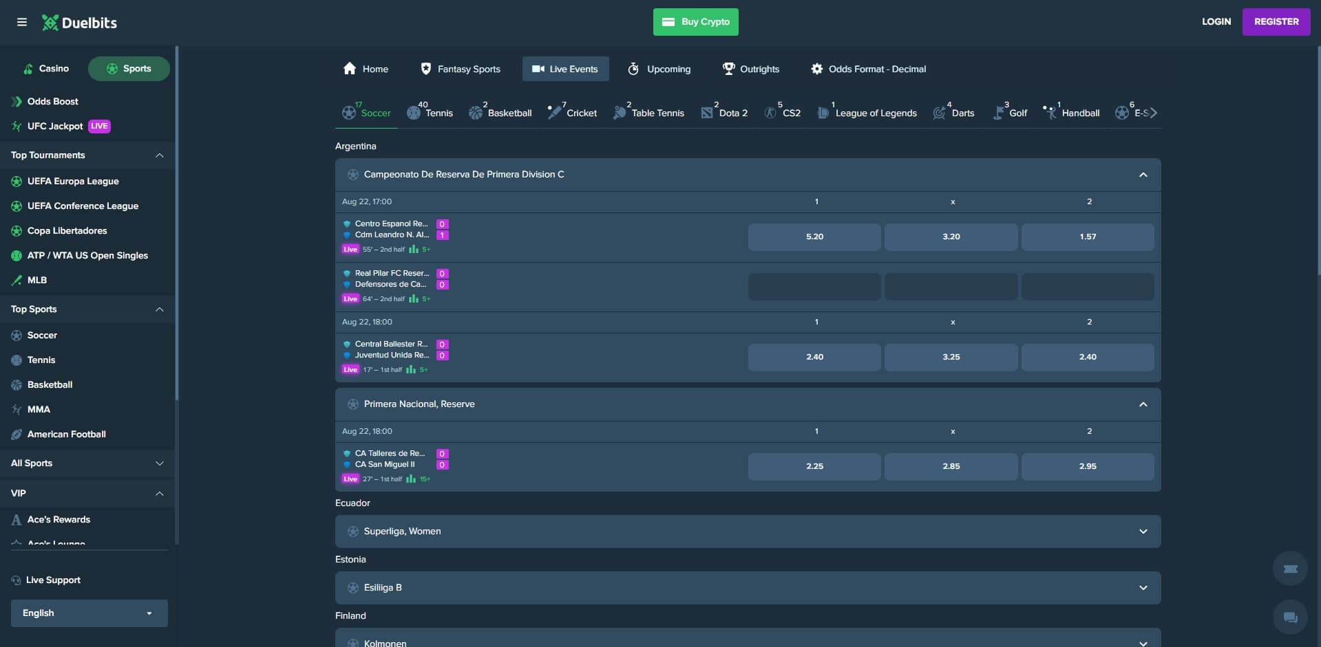 Duelbits Live Betting Platform