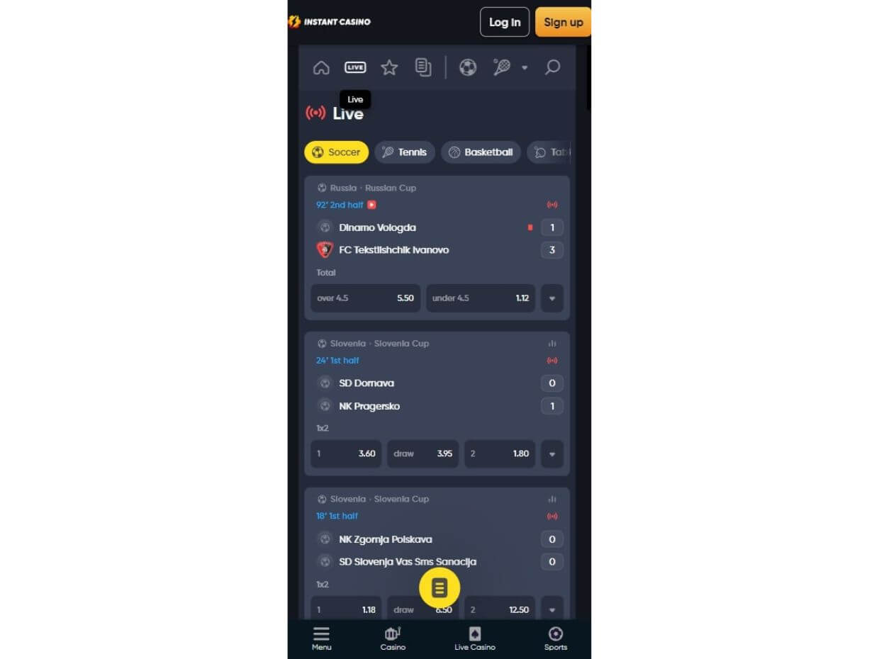 Mobile Live Betting InstantCasino