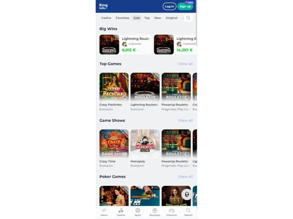 Kinghills Mobile Live Casino