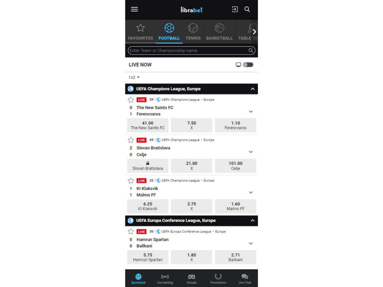 LibraBet Mobile Live Betting