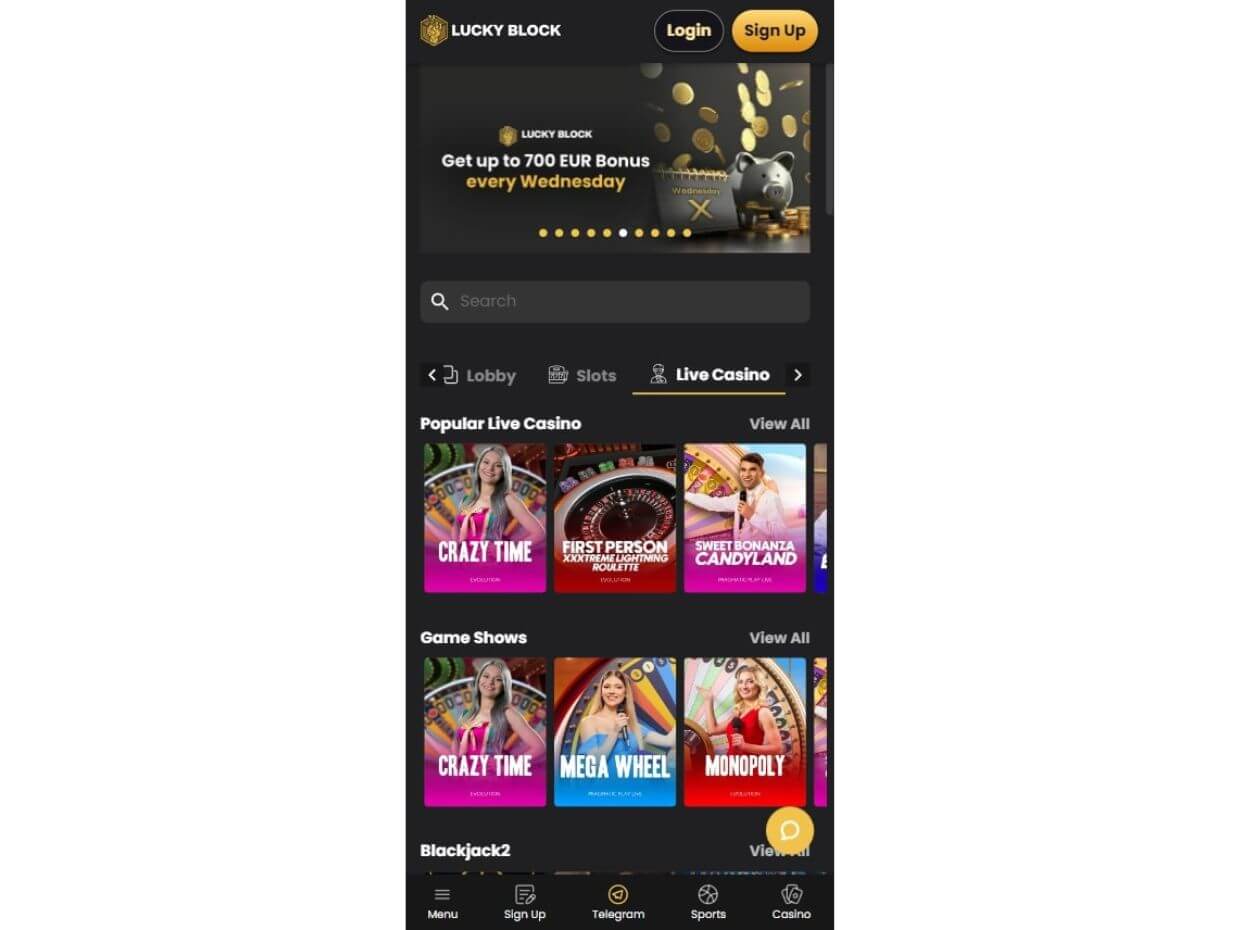 Mobile Live Casino LuckyBlock