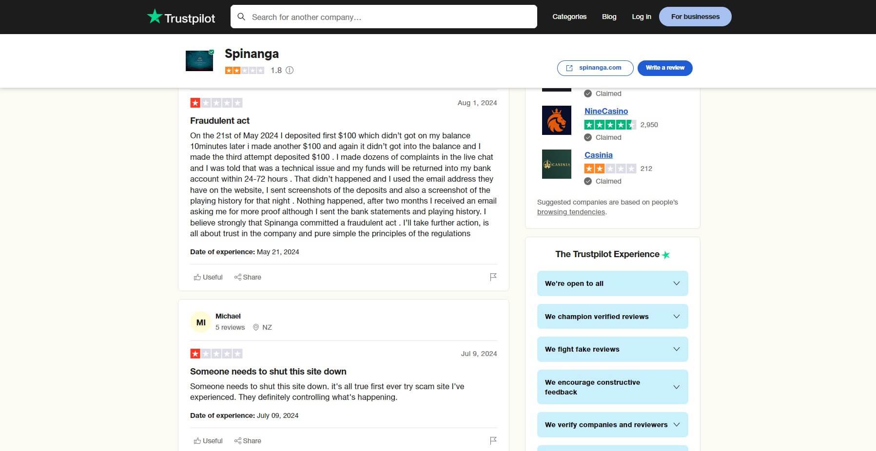 Spinanga User Reviews