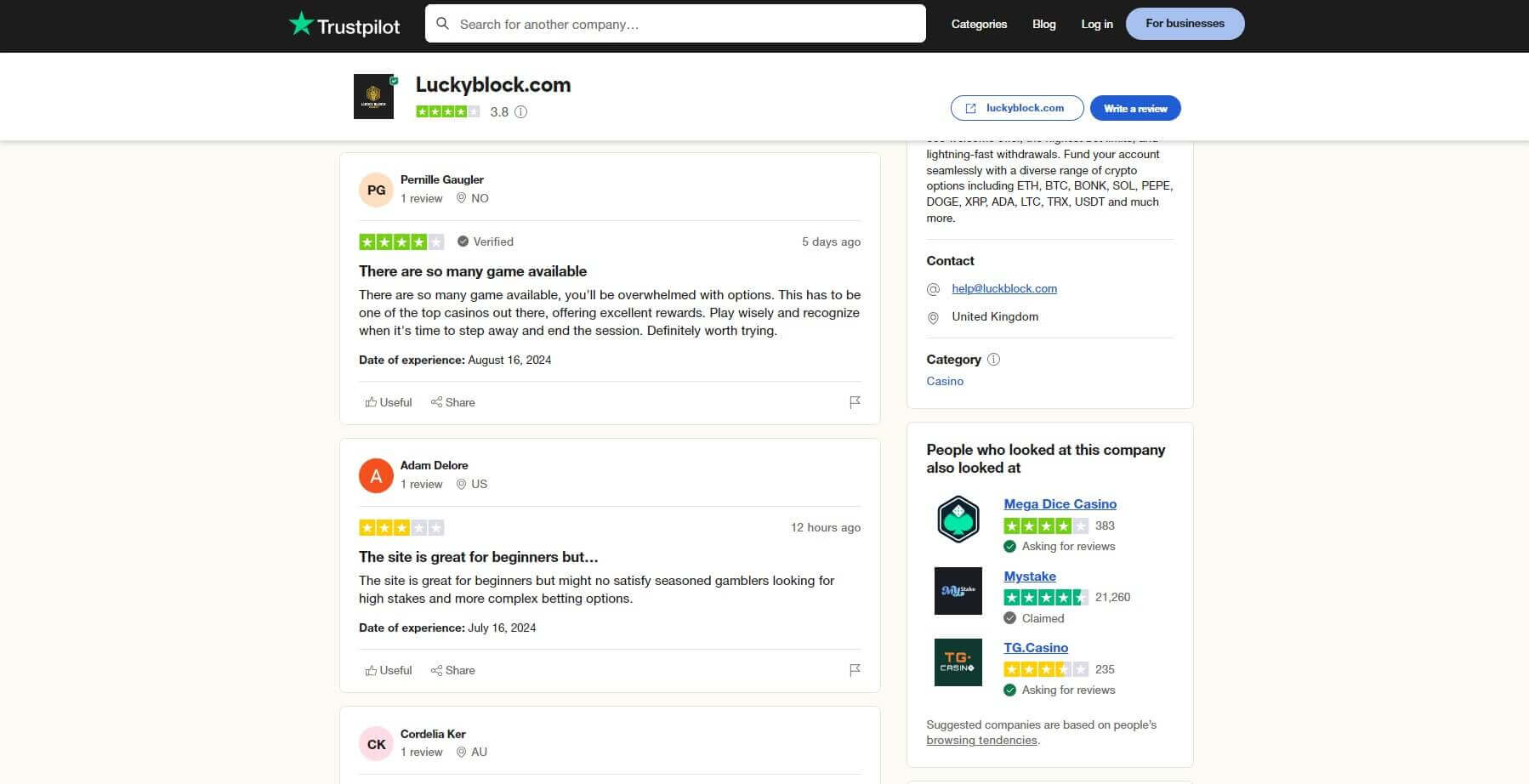 Trustpilot LuckyBlock