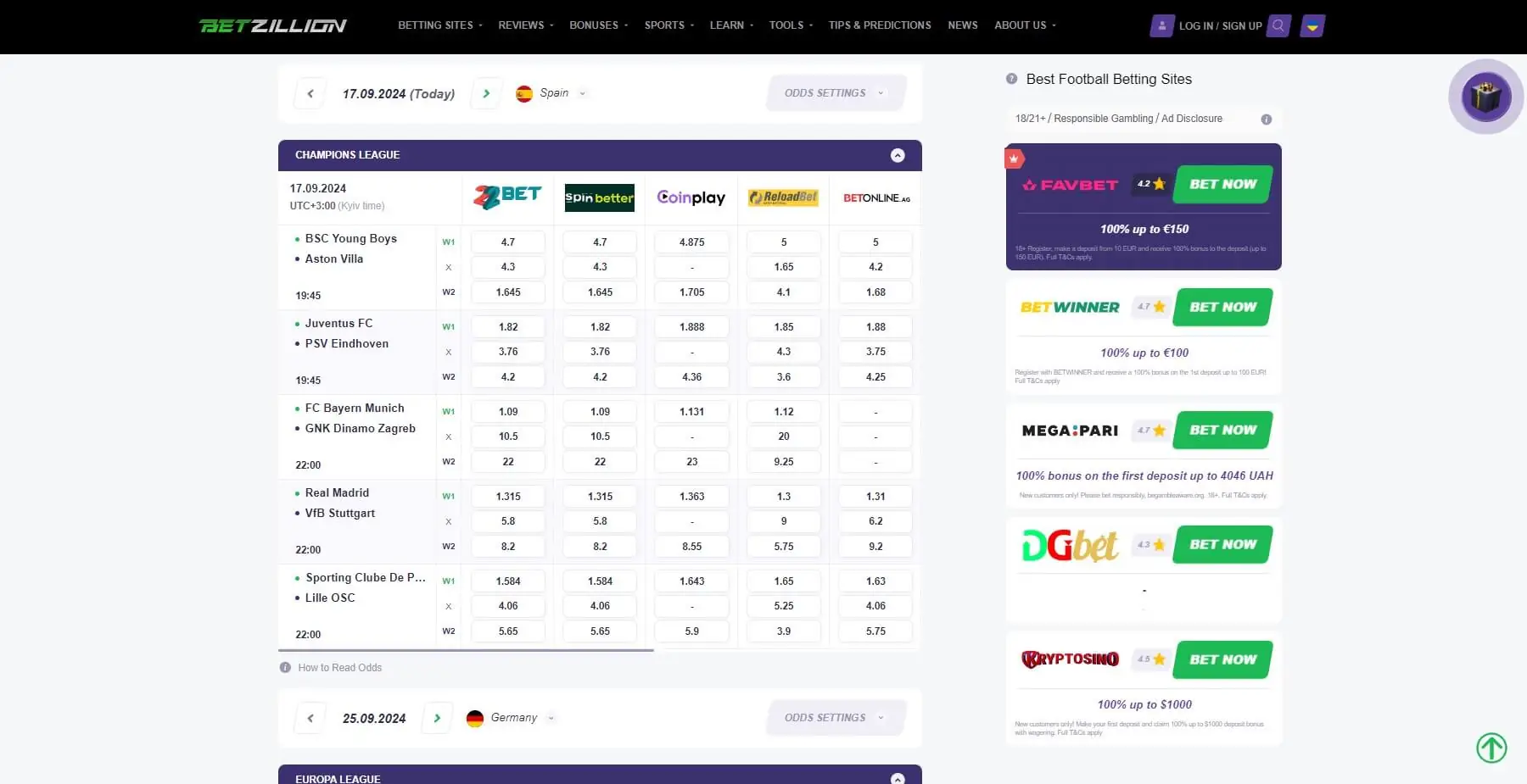 BetZillion Odds Comparison Tool