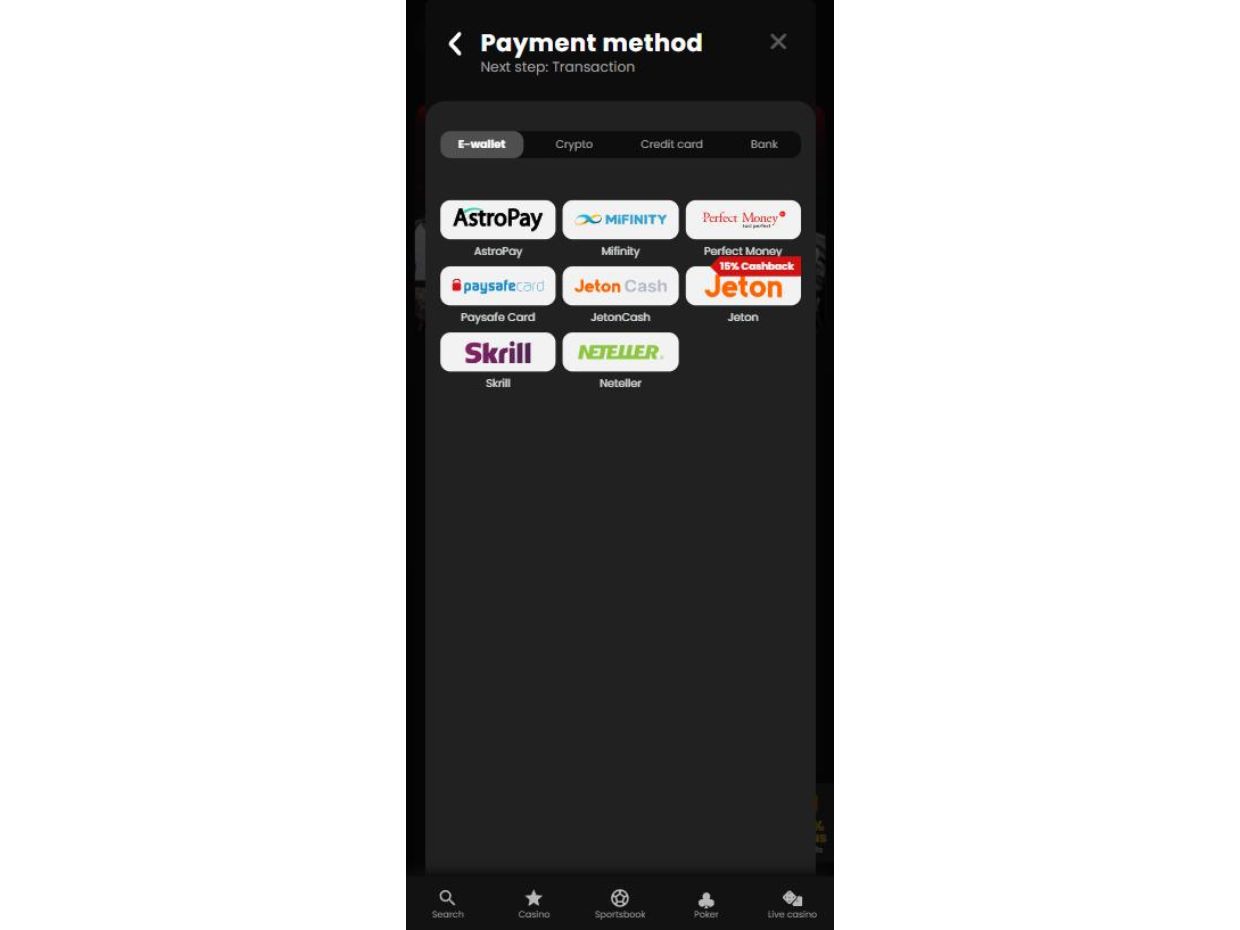 ChipStars Mobile Website Deposit Methods