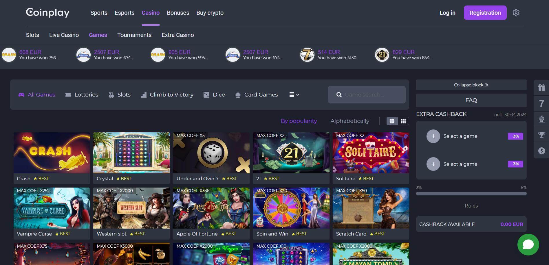 CoinPlay Games Screen