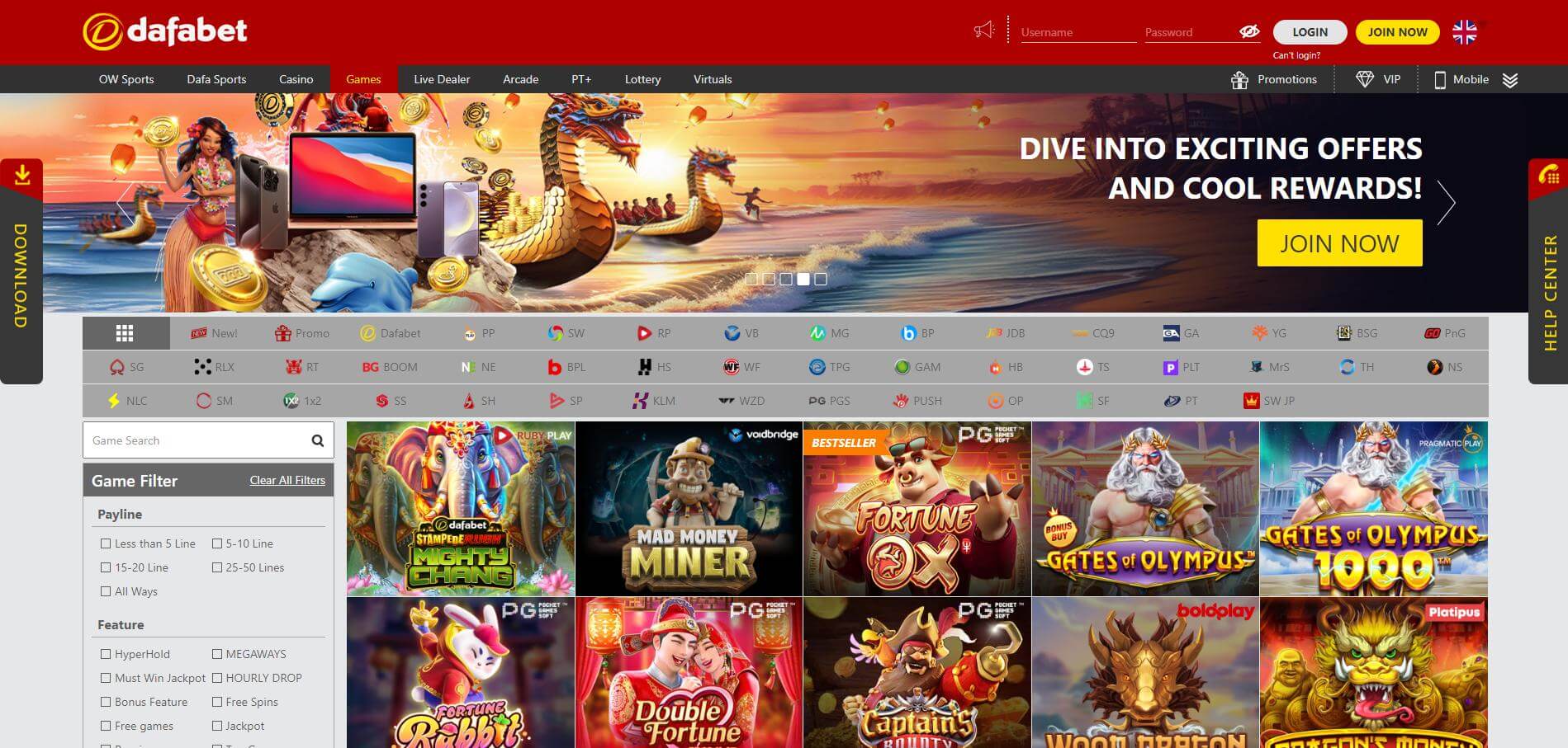 Dafabet Games Screen